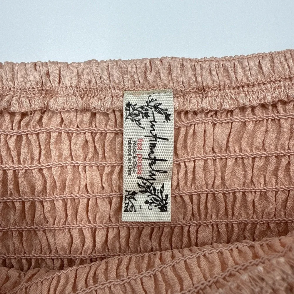 Free People Intimately Ruffle Crop Blouse Pink Puff Sleeve Large Boho Peasant